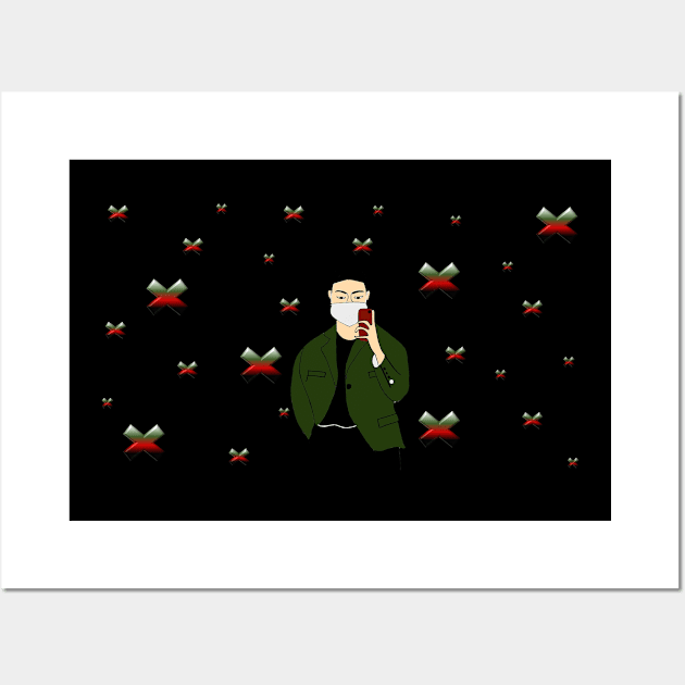 Sefie Lover with Green Jacket Cute Boy - Mask Mode Wall Art by drawkwardly